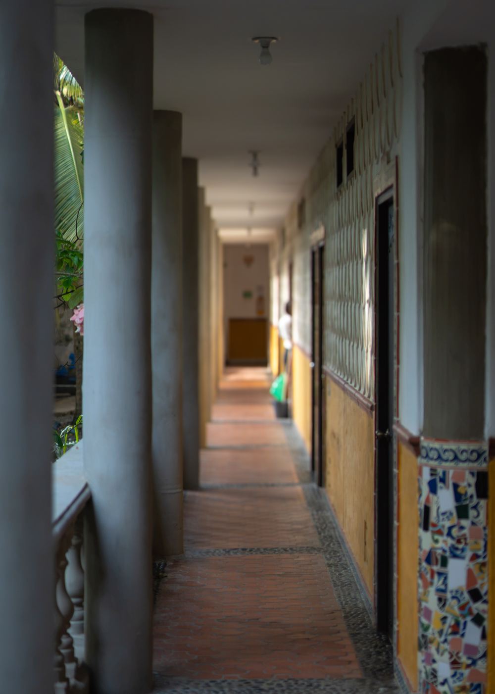 Open corridor with tiled floor